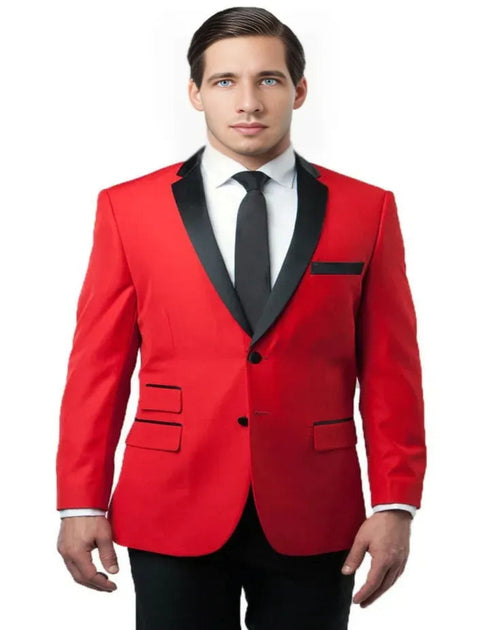 Cheap Tuxedos - Affordable Prom Suit - Men's Slim Fit Two Button Notch Lapel Red and Black Tuxedo